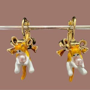 Gold and Orange Cow Earrings